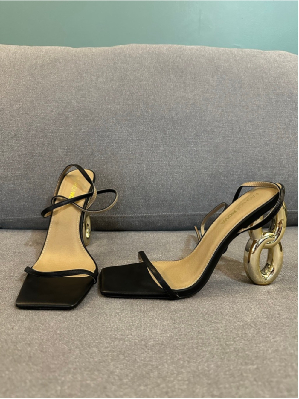 Women's Fashion Nova Black Gold Farah Heels Size 9